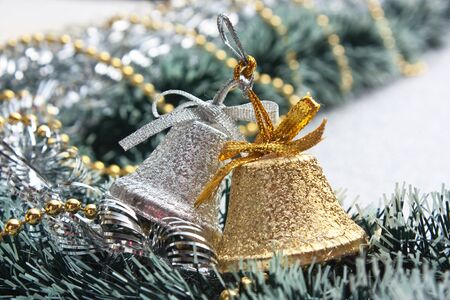 Christmas bell  on Christmas background の写真素材