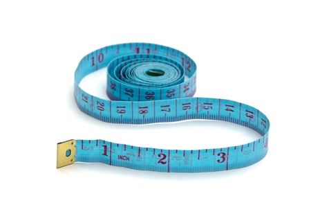 blue measuring tape  isolated on whiteの写真素材