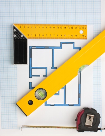 development drawings and tools on graph paperの写真素材