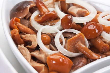 salad with marinated mushrooms and onionsの写真素材