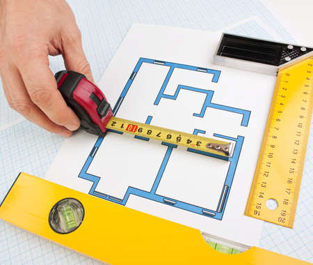 development drawings and tools on graph paperの写真素材