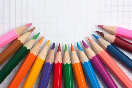 colored pencils at school notebookの写真素材