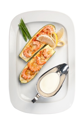 dish of fried shrimp solated on white backgroundの写真素材