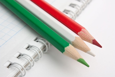 color pencils and notebookの写真素材