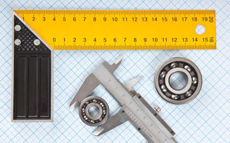 callipers with bearing on graph paperの写真素材