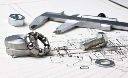 mechanical scheme and calipers with bearingの写真素材