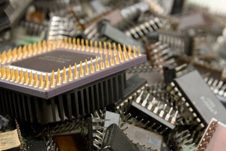 pile old electronic chip  and componentsの写真素材