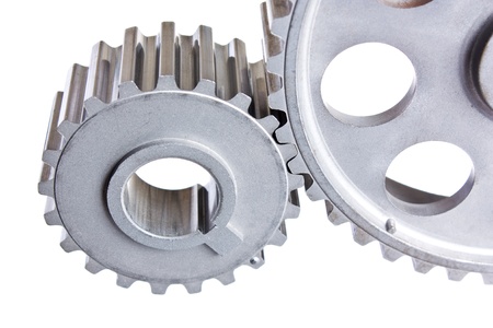 two gear coupled isolated on white backgroundの写真素材