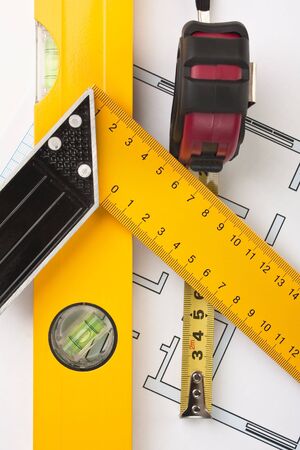 development drawings and tools on graph paperの写真素材