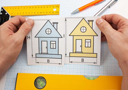 development drawings and tools on graph paperの写真素材