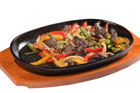 grilled meat with mushrooms  isolated on white backgroundの写真素材