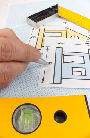 development drawings and tools on graph paperの写真素材
