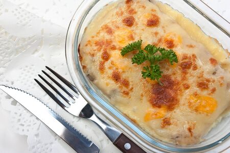 scrambled eggs on a glass plateの写真素材
