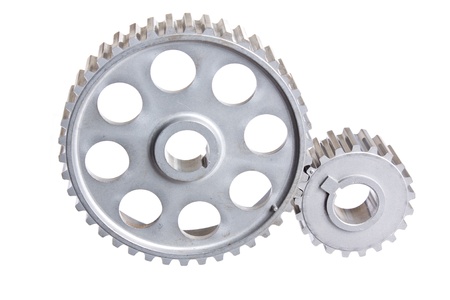 two gear coupled isolated on white backgroundの写真素材