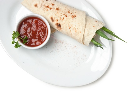 pancakes stuffed with spices isolated on white backgroundの写真素材