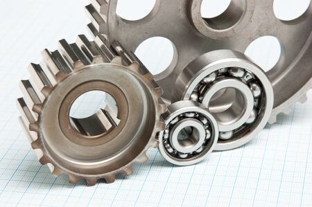 gears and bearings on graph paperの写真素材