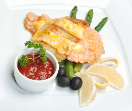 dish of fried meat baked in pastryの写真素材