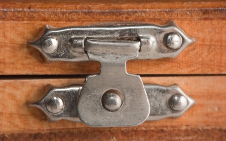 lock on a wooden box macroの写真素材