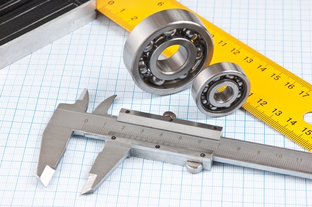callipers with bearing on graph paperの写真素材
