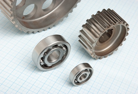 gears and bearings on graph paperの写真素材