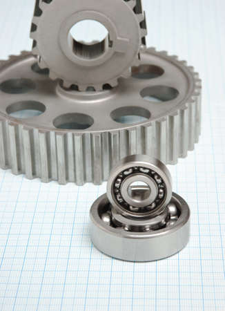 gears and bearings on graph paperの写真素材