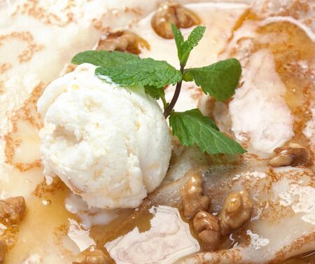 Ice cream with honey and walnutsの写真素材