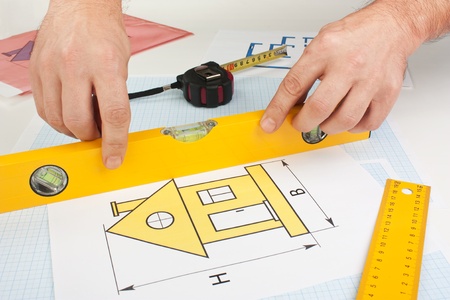 development drawings and tools on graph paperの写真素材