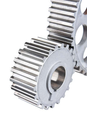 two gear coupled isolated on white backgroundの写真素材