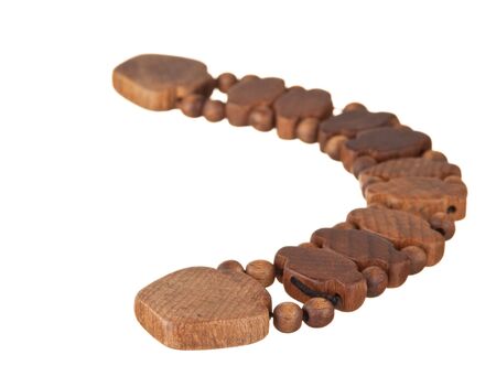 wooden amulet necklace isolated on white backgroundの写真素材