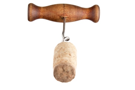 corkscrew and cork  isolated on white backgroundの写真素材