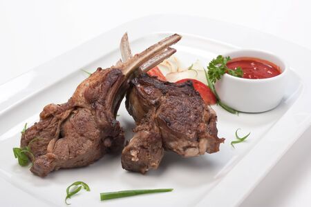 dishes of roast meat with  spicesの写真素材