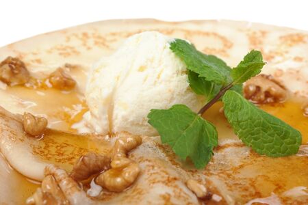 Ice cream with honey and walnutsの写真素材