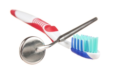 toothbrush and dental Instruments isolated on a white  background の写真素材