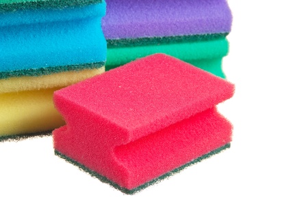 Various sponges isolated on white backgroundの写真素材