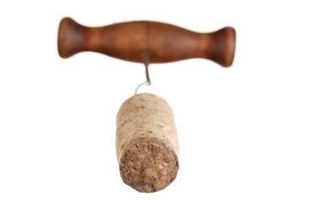 corkscrew and cork  isolated on white background
