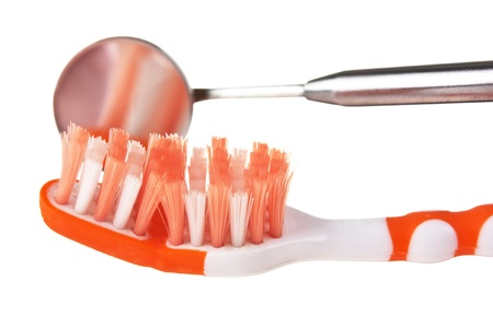 toothbrush and dental Instruments isolated on a white  background の写真素材