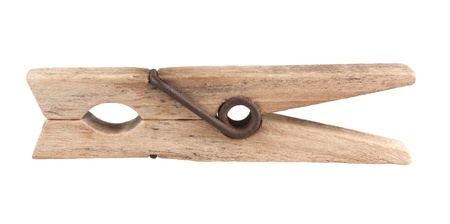 wooden clothespin isolated on white backgroundの写真素材