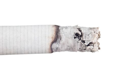 cigarette ashes macro isolated on white backgroundの写真素材