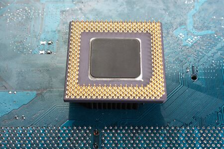 old silicon chip on the electronic board