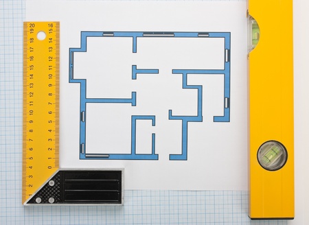 development drawings and tools on graph paperの写真素材