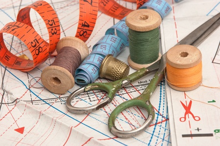still life various sewing accessories in the scheme