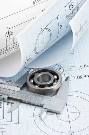 twisted technical drawing and callipersの写真素材