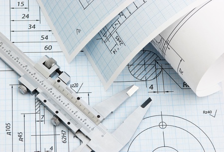 twisted technical drawing and callipersの写真素材