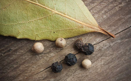 spices on the old wooden tableの写真素材