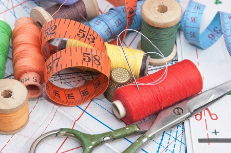 still life various sewing accessories in the scheme