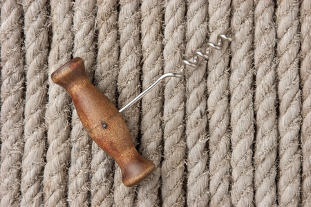 corkscrew on the background of hemp ropeの写真素材