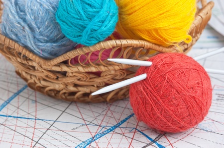 balls of yarn on a background patternの写真素材