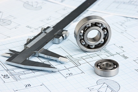 technical drawing and caliper with bearing