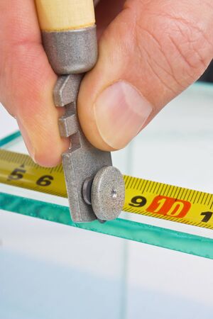 glazier cut transparent glass, close-upの写真素材