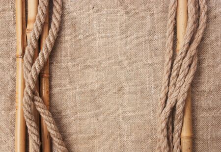 frame made of ropes and bamboo with a canvas of burlapの写真素材